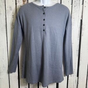 WNEEDU Mens Blue Gray Waffle Knit Henley Shirt Size Large Thermal Long Sleeve